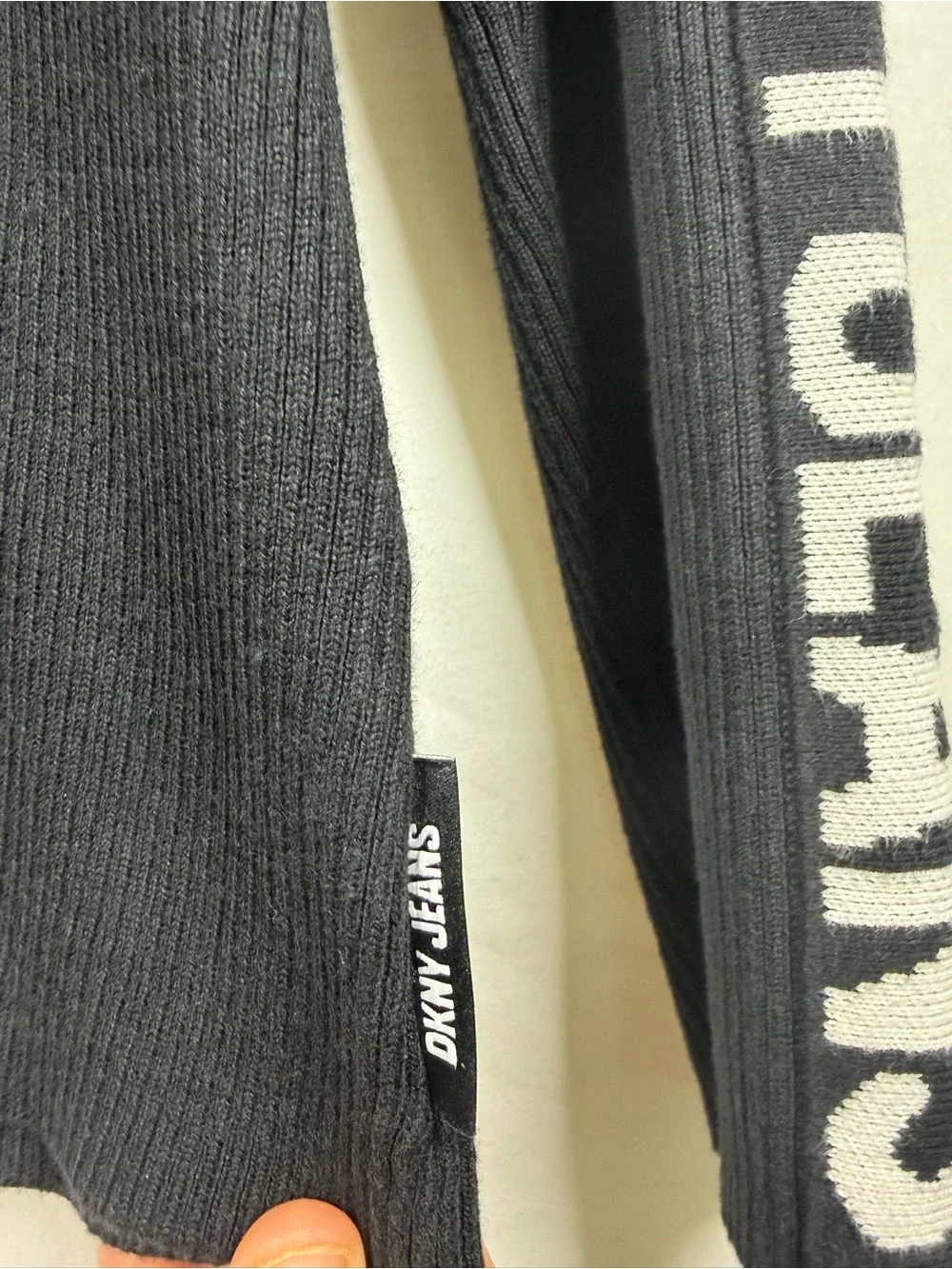 DKNY Jeans Black Ribbed Stretch Cowl Neck 2XL Sweater Large Casual Designer Logo
